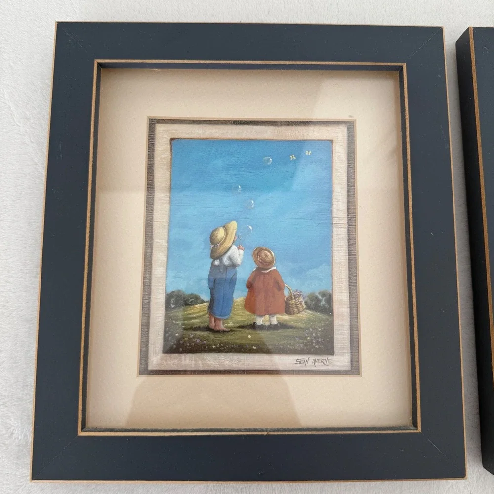 Sean Ahearne Children in Bonnets Bubbles Kite  Set of 2 Pictures‎ Framed Gallery